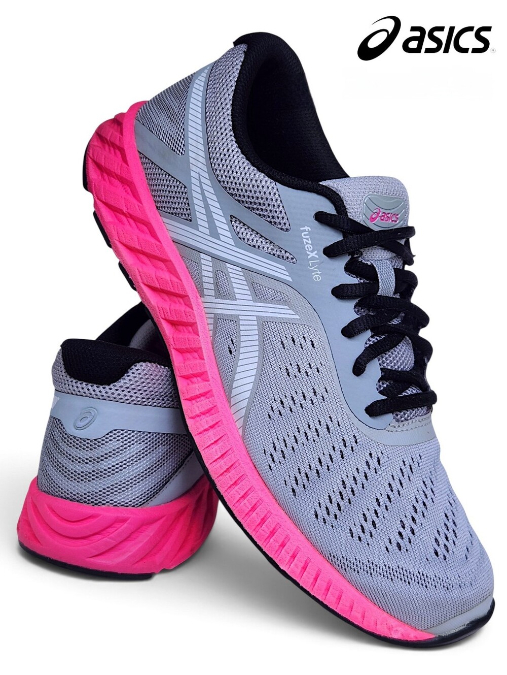 ASICS FuzeX Lyte Womens Size 10 Gray Pink Black Athletic Running Shoes Sneakers